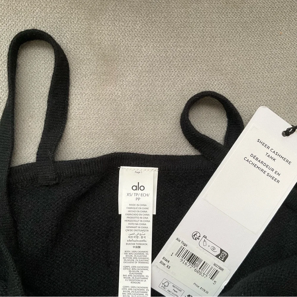 Alo Yoga Sheer Cashmere Tank Black XS